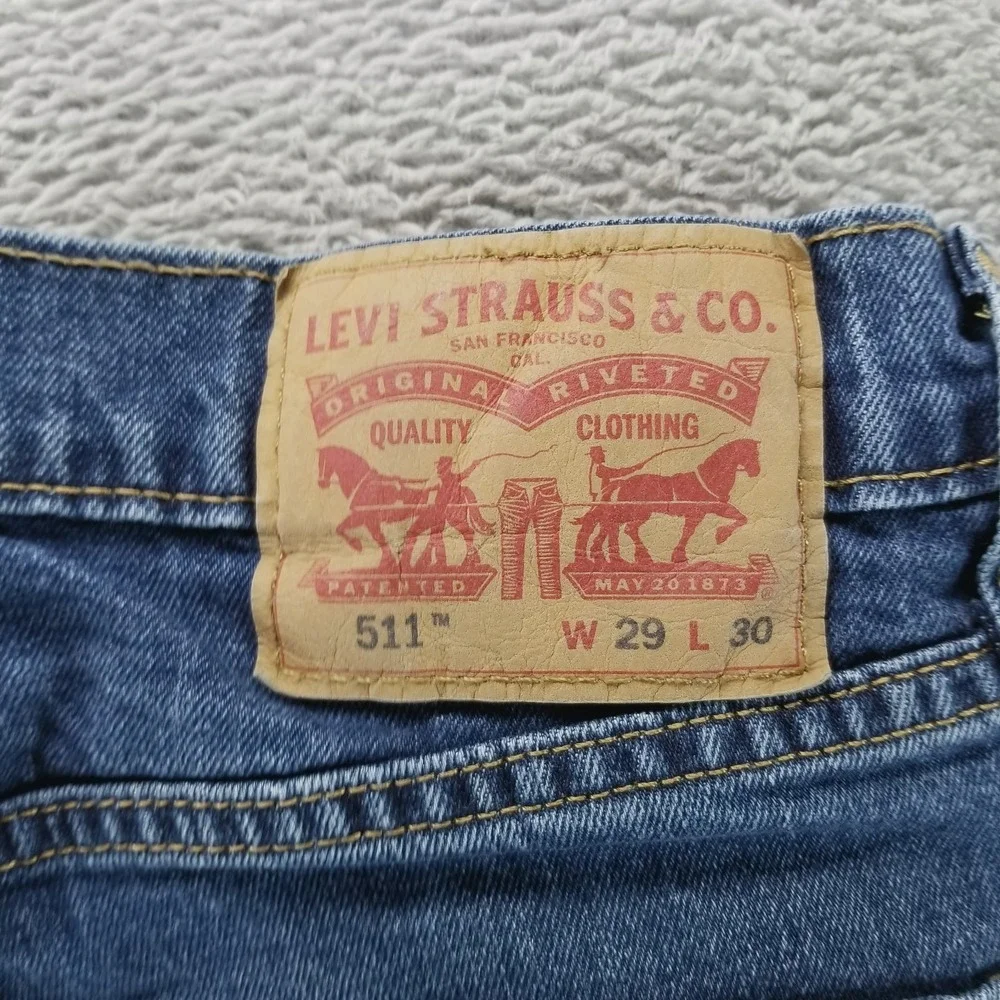 Levis 511 Jeans Mens 29x30 Blue Slim Straight‎ Low Rise Dark Wash Stretch a